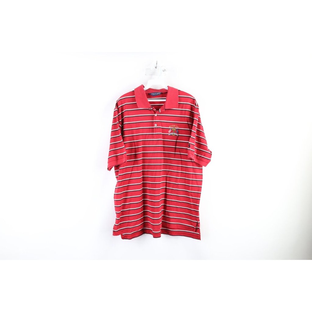 Vintage Ralph Lauren Mens Large Faded 2004 Ryder Cup Striped Golf Polo Shirt Red
